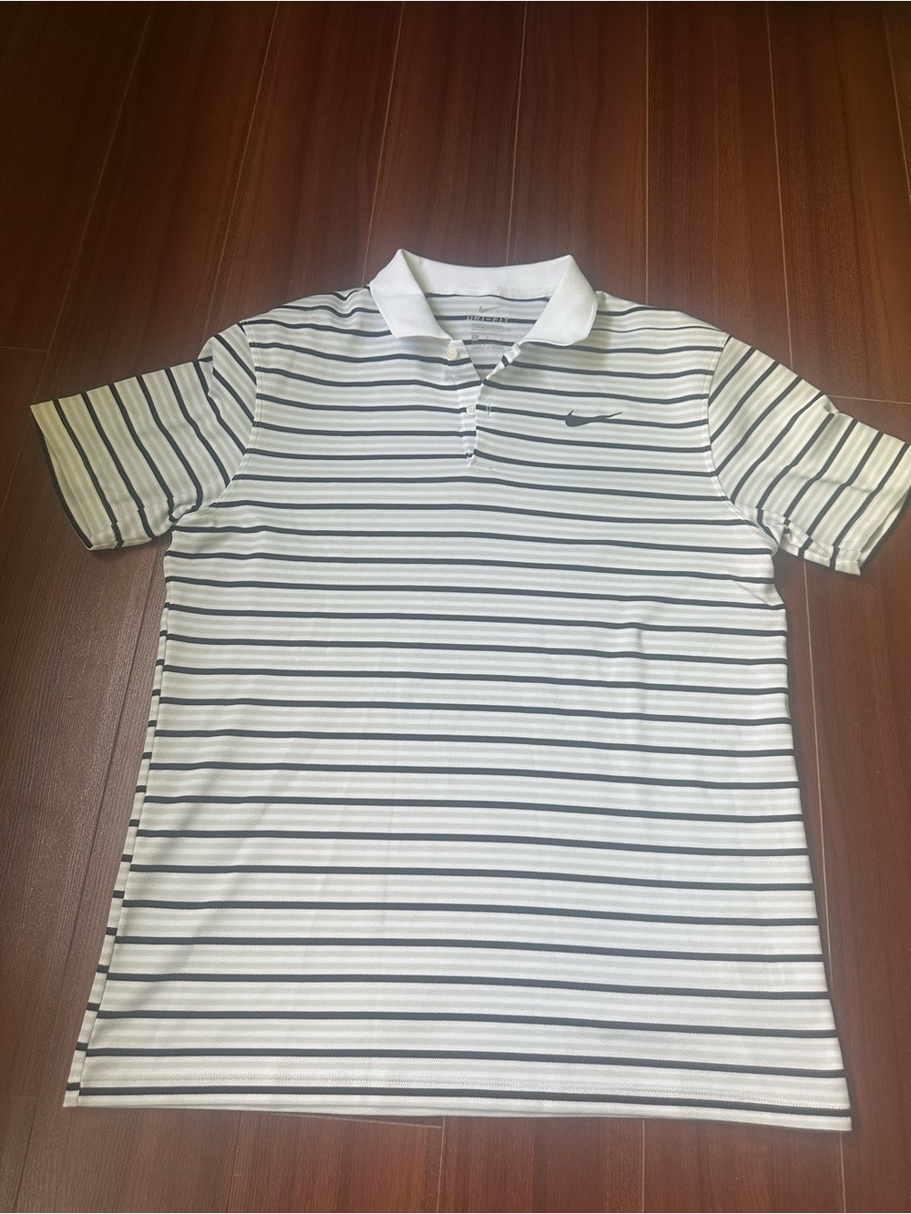 Nike Men’s White Polo with Black & Gray Stripes